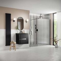 Bathrooms by Trading Depot Calder 900mm Fluted Wetroom Panel & Support Bar - Black - TDBT107554