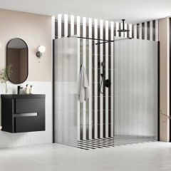 Bathrooms by Trading Depot Calder 900mm Fluted Wetroom Panel & Side Panel Arm - Black - TDBT107559