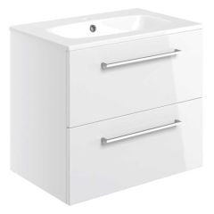 Bathrooms by Trading Depot Bay 610mm Wall Hung Vanity Unit With Basin - White Gloss - TDBT103329