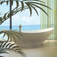 BC Designs Kurv Cian® Solid-Surface Bath with Plinth 1890mm x 900mm - Gloss White - BAB005+BAB007