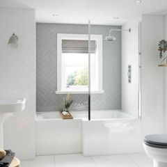 BC Designs BC-SolidBlue L Shape Shower Bath 1700mm x 850mm (Left-Hand) - Gloss White - BAI008