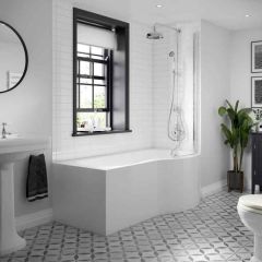 BC Designs BC-SolidBlue P Shape Shower Bath 1700mm x 850mm (Right-Hand) - Gloss White - BAI018