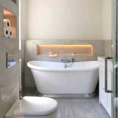 BC Designs 1580mm Boat Bath with Aluminium Plinth - Gloss White - BAS763