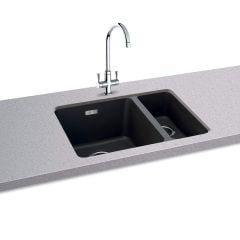 Carron Phoenix Haven 150-16 1.5 Bowl Undermount Kitchen Sink - Matt Black - Fitted Top Front View