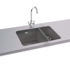 Carron Phoenix Haven 150-16 1.5 Bowl Undermount Kitchen Sink - Stone Grey - Fitted Top Front View