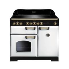 Rangemaster Classic Deluxe 100 Electric Range Cooker White Brass - CDL100EIWH/B