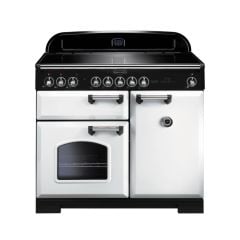 Rangemaster Classic Deluxe 100 Electric Range Cooker White Chrome - CDL100EIWH/C