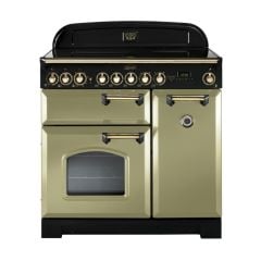 Rangemaster Classic Deluxe 90 Electric Range Cooker Olive Green Brass CDL90ECOG/B