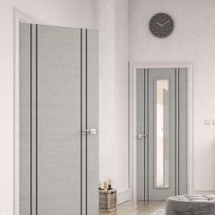 Deanta Flush Prefinished Light Grey Ash Vertical Inlay Internal Fire Door - 1981x762x44mm - 45FLLGIFDX762FSC