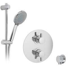Vado DX Celsius Thermostatic 2 Handle 1 Outlet Round Backplate Dual Concealed Mixer Shower with Shower Kit and Shower Wall Outlet - Chrome - DX-17120-CELRO-CP