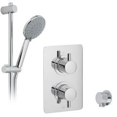 Vado DX Celsius Thermostatic 2 Handle 1 Outlet Rectangular Backplate Dual Concealed Mixer Shower with Shower Kit and Shower Wall Outlet - Chrome - DX-17120-CELSQ-CP
