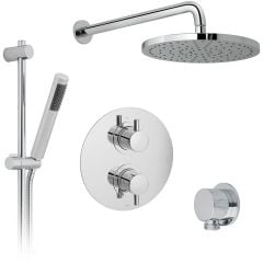 Vado DX Celsius Thermostatic 2 Handle 2 Oulet Concealed Mixer Shower With Shower Kit and Shower Wall Outlet + Fixed Head - Chrome - DX-172250-CELRO-CP
