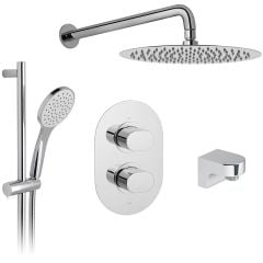 Vado DX Notion Thermostatic 2 Handle 2 Oulet Concealed Mixer Shower With Shower Kit and Shower Wall Outlet + Fixed Head - Chrome - DX-172250-NOT-CP