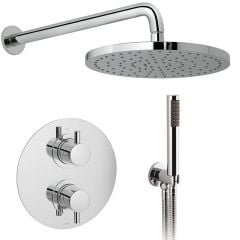 Vado DX Celsius Thermostatic 2 Handle 2 Oulet Round Backplate Concealed Mixer Shower With Shower Kit + Fixed Head - Chrome -172251-CELRO-CP