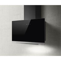 Elica Aplomb 60cm Chimney Cooker Hood - Black Glass - Wall Mounted Front Side View