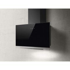 Elica Aplomb 90cm Chimney Cooker Hood - Black Glass - Wall Mounted With Duct Front View