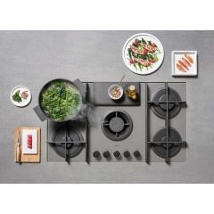 Elica NikolaTesla Flame 90cm Venting Gas Hob (Ducting) - Grey - Home Cooking Lifestyle Top View