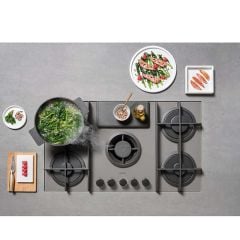 Elica NikolaTesla Flame 90cm Venting Gas Hob (Recirculating) - Grey - Home Cooking Lifestyle Setup Top View