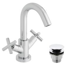 Vado Elements Mono Basin Mixer Deck Mounted Smooth Bodied with Universal Waste and Honeycomb Flow Regulator - ELW-100F/CC-C/P
