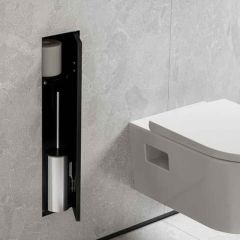 hansgrohe XtraStoris Rock Recessed Toilet Brush Holder with Shelf and Tileable Door - Matt Black - 56060670