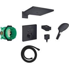 hansgrohe Raindance Shower System For Concealed Installation With SquareSelect Thermostat - Matt Black - 88102087