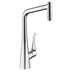 hansgrohe Metris M71 EcoSmart Single Lever Kitchen Mixer Tap 320 With Pull-Out Spray 2 Spray Modes - Chrome - 14780000