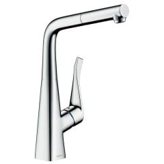 hansgrohe Metris M71 EcoSmart Single Lever Kitchen Mixer Tap 320 With Pull-Out Spout Single Spray Mode - Chrome - 14781000