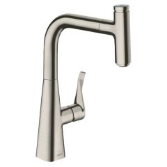 hansgrohe Metris Select M71 Single Lever Kitchen Mixer Tap 240 With Pull-Out Spout Single Spray Mode - Stainless Steel - 14857800