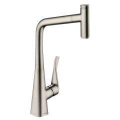 hansgrohe Metris Select M71 Single Lever Kitchen Mixer Tap 320 With Pull-Out Spout Single Spray Mode - Stainless Steel - 14884800