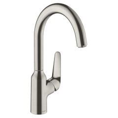 hansgrohe Focus M42 Single Lever Kitchen Mixer Tap 220 Single Spray Mode - Stainless Steel - 71802800