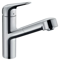 hansgrohe Focus M42 EcoSmart Single Lever Kitchen Mixer Tap 150 With Pull-Out Spout Single Spray Mode - Chrome - 71865000