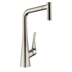hansgrohe Metris M71 Single Lever Kitchen Mixer Tap 320 With Pull-Out Spray & Sbox 2 Spray Modes - Stainless Steel - 73801800
