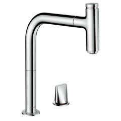 hansgrohe Metris Select M71 2-Hole Single Lever Kitchen Mixer Tap 200 With Pull-Out Spout & Sbox Single Spray Mode - Chrome - 73804000