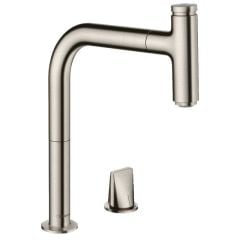 hansgrohe Metris Select M71 2-Hole Single Lever Kitchen Mixer Tap 200 With Pull-Out Spout & Sbox Single Spray Mode - Stainless Steel - 73804800