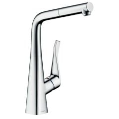 hansgrohe Metris M71 Single Lever Kitchen Mixer Tap 320 With Pull-Out Spout & Sbox Single Spray Mode - Chrome - 73812000