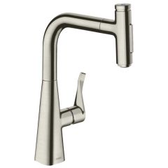 hansgrohe Metris Select M71 Single Lever Kitchen Mixer Tap 240 With Pull-Out Spray  & Sbox 2 Spray Modes - Stainless Steel - 73817800