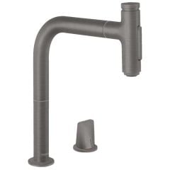 hansgrohe Metris Select M71 2-Hole Single Lever Kitchen Tap Mixer 200 With Pull-Out Spray & Sbox 2 Spray Modes - Brushed Black Chrome - 73818340