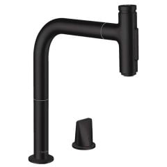 hansgrohe Metris Select M71 2-Hole Single Lever Kitchen Tap Mixer 200 With Pull-Out Spray & Sbox 2 Spray Modes - Matt Black - 73818670