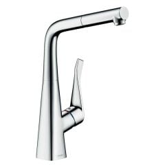 hansgrohe Metris M71 EcoSmart Single Lever Kitchen Mixer Tap 320 With Pull-Out Spout & Sbox Single Spray Mode - Chrome - 73828000