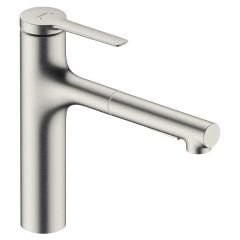 hansgrohe Zesis M33 Single Lever Kitchen Mixer Tap 160 With Pull-Out Spray 2Jet - Stainless Steel - 74801800