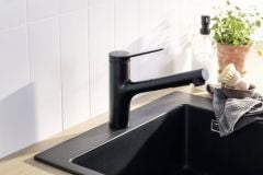 hansgrohe Zesis M33 Single Lever Kitchen Mixer Tap 150 With Pull-Out Spray 2Jet Sbox Lite - Matt Black - 74803670 Lifestyle  Main Image