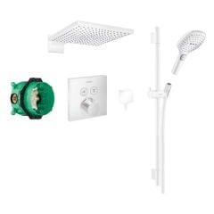 hansgrohe Square Select Concealed Valve with Raindance (300) Overhead and Select Rail Kit - Matt White - 88102073