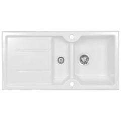 Thomas Denby Harmony MB 1.5 Bowl Reversible Ceramic Kitchen Sink & Drainer - White - HAR1020WH