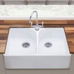 Thomas Denby Heritage 800 Ceramic Double Bowl Kitchen Sink - White - HER800