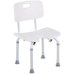 HOMCOM 8-Level Height Adjustable Bath Stool for Elderly with Handle - White & Silver - 713-046 - Clean