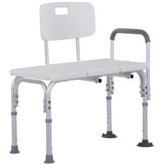 HOMCOM Height Adjustable Non Slip Bath Transfer Bench with Armrest & Backrest - White - 713-054 - Clean