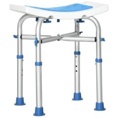 HOMCOM Height Adjustable Non-slip Padded Shower Chair for Elderly with Handle & Suction Foot Pads - White & Blue - 713-115BU - Clean