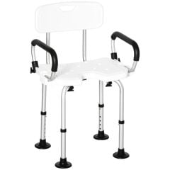 HOMCOM Height Adjustable Shower Chair for Elderly with Back Flipped Arms & Suction Foot Pads - White - 713-117V00WT - Clean