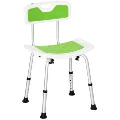 HOMCOM 6-Level Adjustable Curved Shower Chair for Elderly with Anti-slip Foot Pads - Green & White - 713-118V00GN - Clean