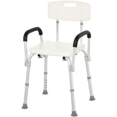 HOMCOM Bath Shower Chair with Adjustable Back and Armrest for Mobility - White - 72-0007 - Clean